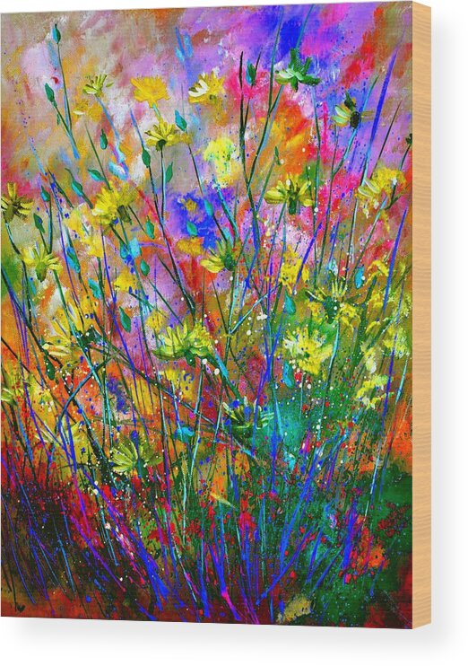 Flowers Wood Print featuring the painting Wild Flowers by Pol Ledent