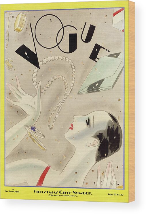 Illustration Wood Print featuring the photograph A Vintage Vogue Magazine Cover Of A Woman #4 by William Bolin