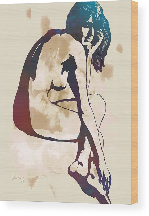 Nude Wood Print featuring the drawing Nude pop stylised art poster #59 by Kim Wang