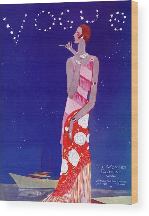 Illustration Wood Print featuring the photograph A Vintage Vogue Magazine Cover Of A Woman by Eduardo Garcia Benito