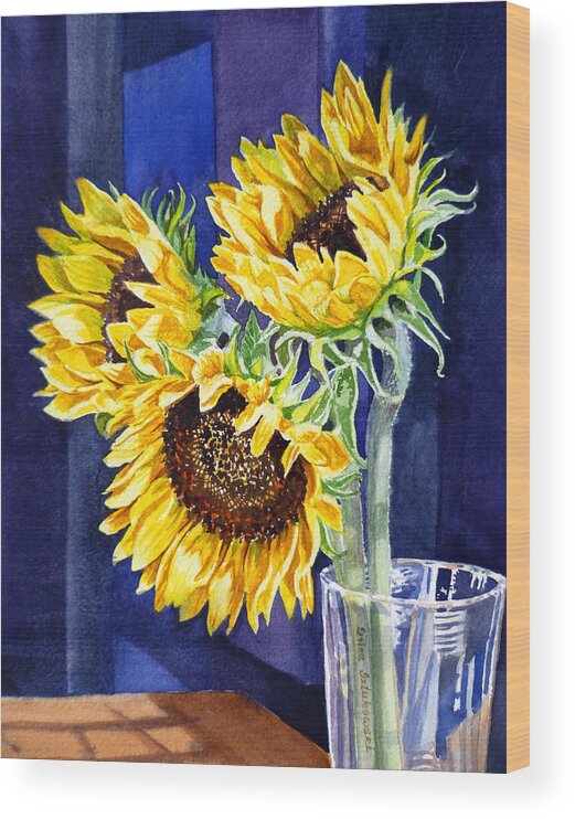Sunflowers Wood Print featuring the painting Sunflowers #4 by Irina Sztukowski