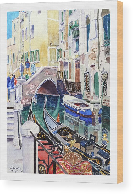 Venice Wood Print featuring the painting Venice canal #3 by Godwin Cassar