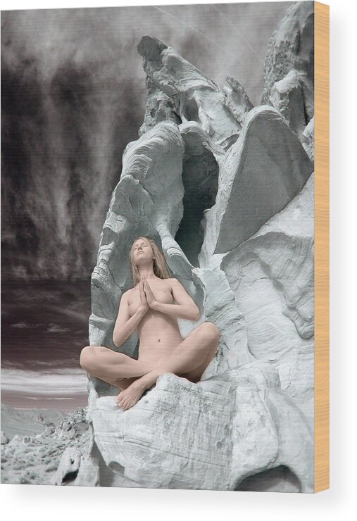 Nude Woman Wood Print featuring the photograph 6275 Peak Meditation by Chris Maher