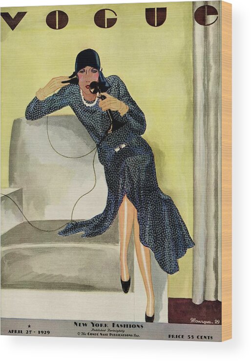 Illustration Wood Print featuring the photograph A Vintage Vogue Magazine Cover Of A Woman #7 by Pierre Mourgue