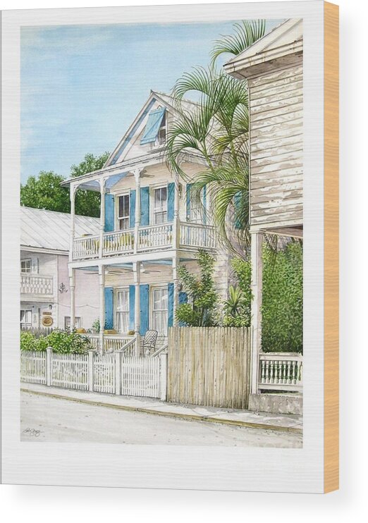 Street Scene Wood Print featuring the painting 704 Caroline Street by Bob George