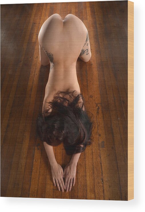  Ink Wood Print featuring the photograph 9151 Beautiful Submissive Woman Prostrate on Floor by Chris Maher