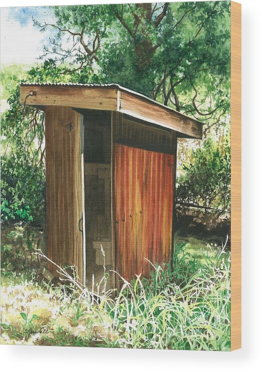 Outhouse Wood Print featuring the painting A Childhood Memory by Barbara Jewell