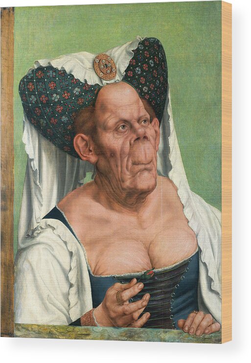 Quentin Matsys Wood Print featuring the painting A Grotesque old woman by Quentin Matsys