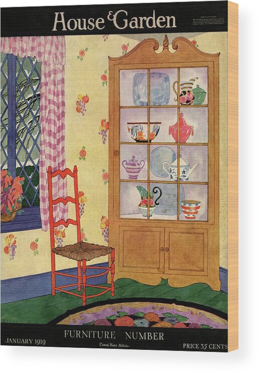 Illustration Wood Print featuring the photograph A House And Garden Cover Of A Chair By A Cabinet by Helen Dryden