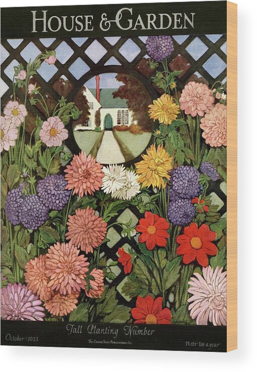 Illustration Wood Print featuring the photograph A House And Garden Cover Of Flowers by Ethel Franklin Betts Baines