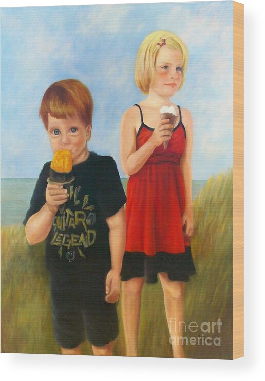 Boy & Girl Wood Print featuring the painting A Summer's Day Treat by Marlene Book