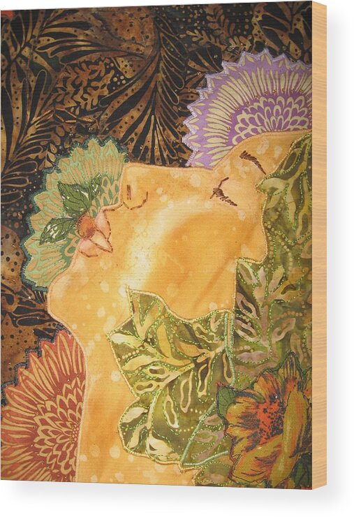 Sensual Wood Print featuring the tapestry - textile A Taste of Love by Carol Bridges