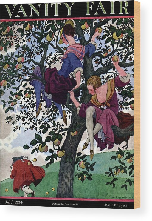 Illustration Wood Print featuring the photograph A Vanity Fair Cover Of Women Throwing Apples by Pierre Brissaud