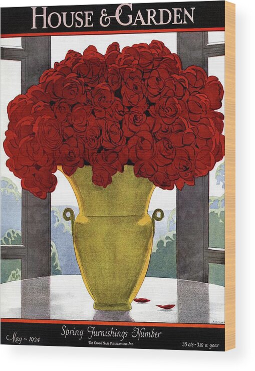 House And Garden Wood Print featuring the photograph A Vase With Red Roses by Andre E Marty