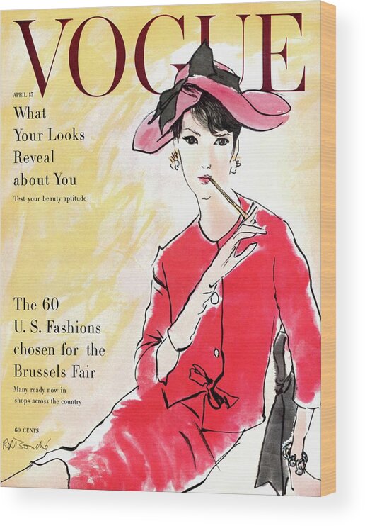 Illustration Wood Print featuring the photograph A Vogue Cover Illustration Of Isabella Albonico by Rene R. Bouche