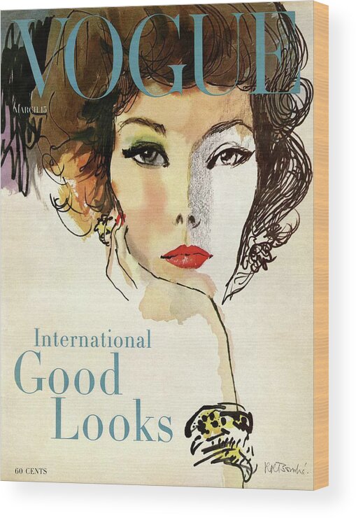 Illustration Wood Print featuring the photograph A Vogue Cover Illustration Of Nina De Voe by Rene R Bouche