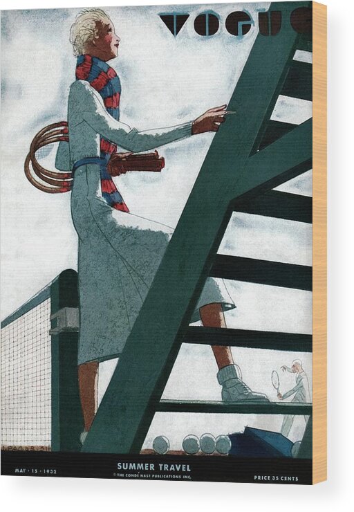 Illustration Wood Print featuring the photograph A Vogue Cover Of A Woman At A Tennis Court by Jean Pages