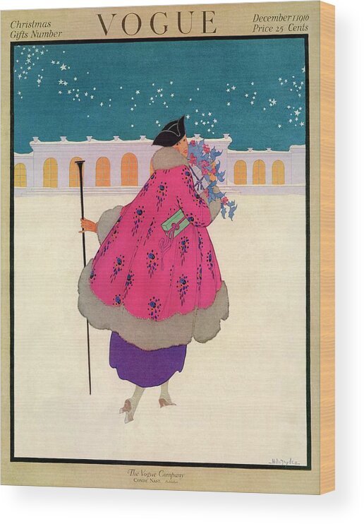 Illustration Wood Print featuring the photograph A Vogue Cover Of A Woman Wearing A Pink Coat by Helen Dryden
