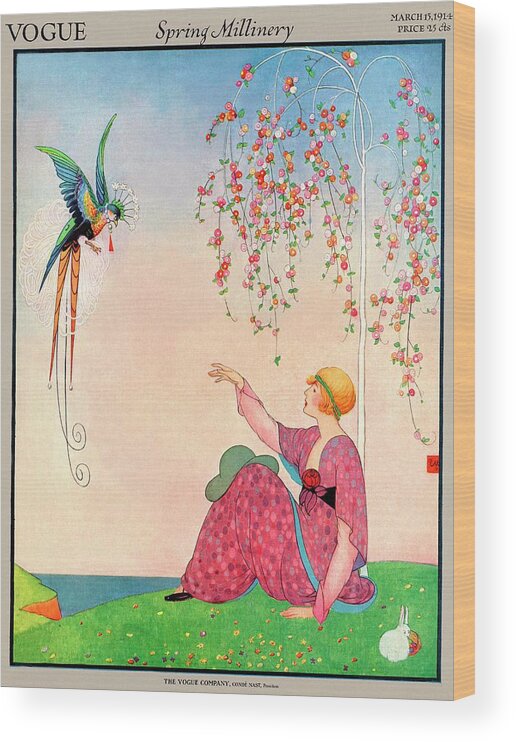 Illustration Wood Print featuring the photograph A Vogue Cover Of A Woman With A Bird by George Wolfe Plank