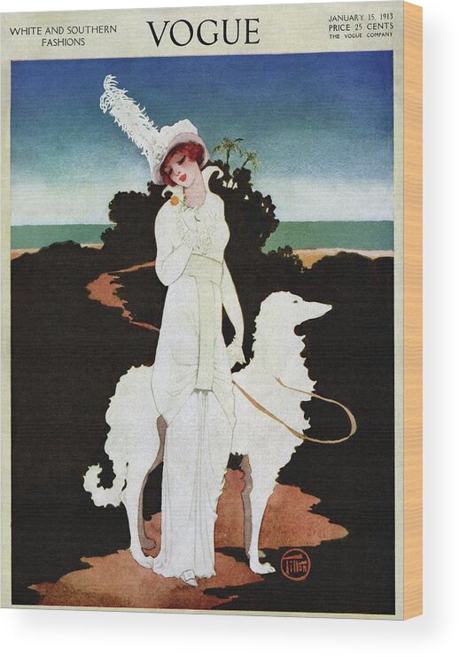 Illustration Wood Print featuring the photograph A Vogue Cover Of A Woman With A Wolfhound by Mrs. Newell Tilton