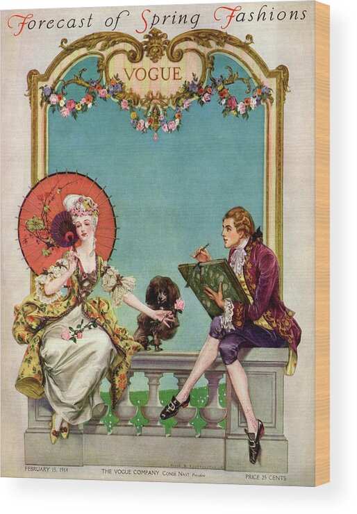 Illustration Wood Print featuring the photograph A Vogue Cover Of An 18th Century Couple by Frank X. Leyendecker