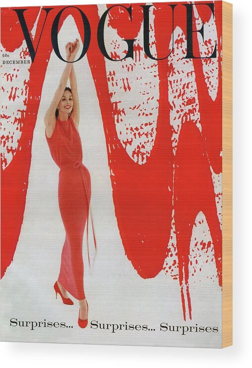 Fashion Wood Print featuring the photograph A Vogue Cover Of Anne St. Marie And Red Paint by William Bell