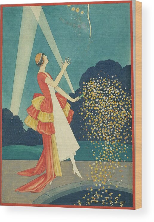 Fashion Wood Print featuring the digital art A Woman Holding A Firework by George Wolfe Plank