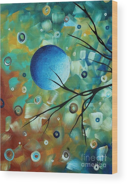 Abstract Wood Print featuring the painting Abstract Art Original Landscape Painting Colorful Circles MORNING BLUES I by MADART by Megan Aroon