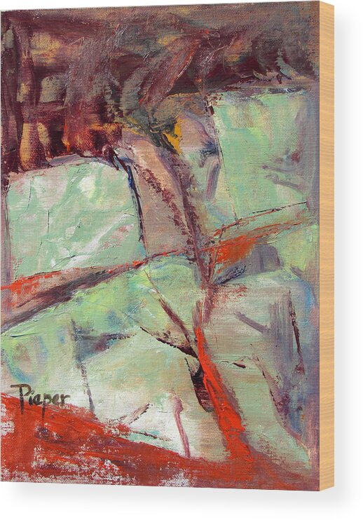 Green And Brown And Red Oil Painting Wood Print featuring the painting Abstract with Cadmium Red by Betty Pieper