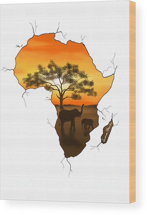 Digital Wood Print featuring the painting Africa by Veronica Minozzi