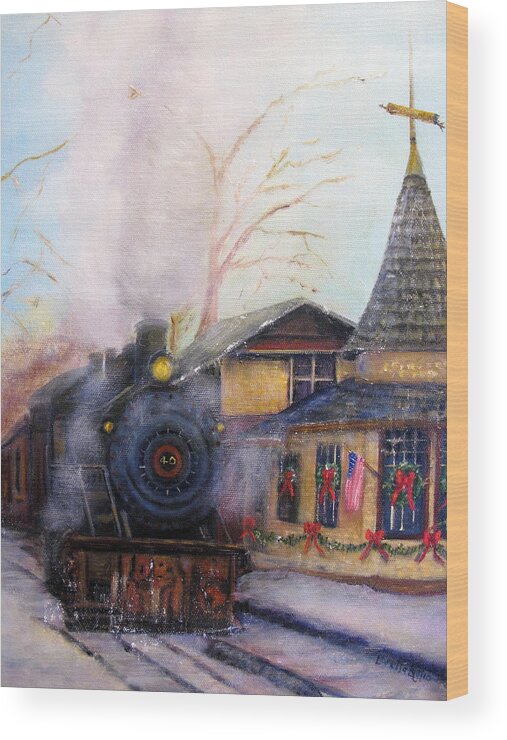Bucks County Wood Print featuring the painting All Aboard at the New Hope Train Station by Loretta Luglio