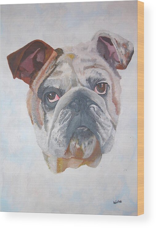 American Bulldog Wood Print featuring the painting American Bulldog Pet Portrait by Taiche Acrylic Art