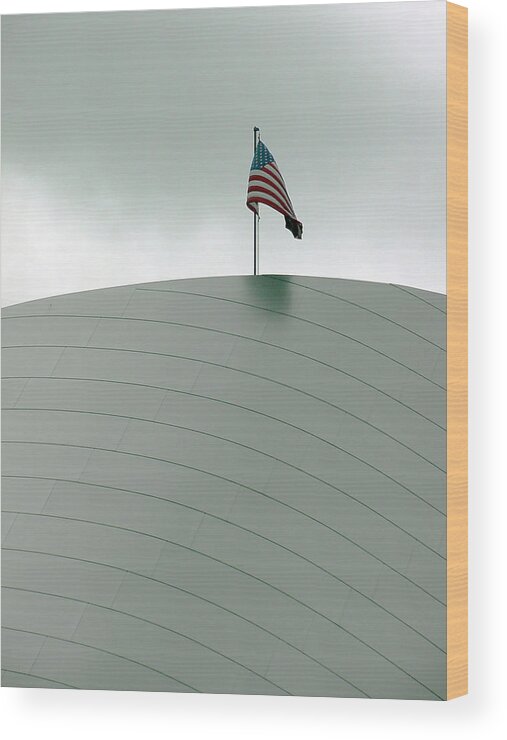 American Wood Print featuring the photograph American flag on modern museum in LA by Mieczyslaw Rudek