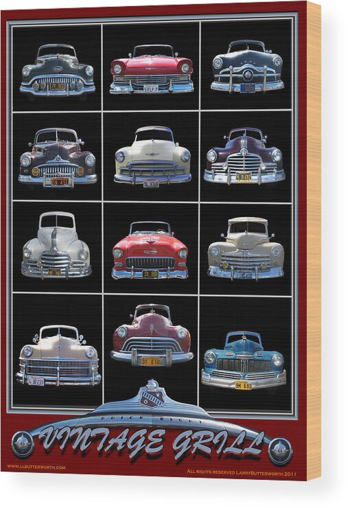 Transportation Wood Print featuring the digital art American Vintage Automobile Grills by Larry Butterworth