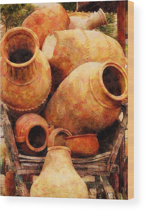 Amphora Wood Print featuring the painting Amphorae on a Cart by Sandy MacGowan