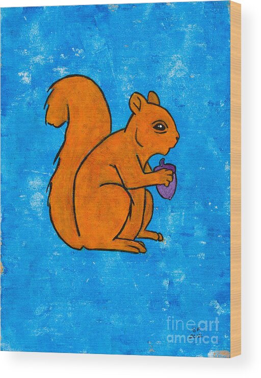  Wood Print featuring the painting Andy's squirrel orange by Stefanie Forck