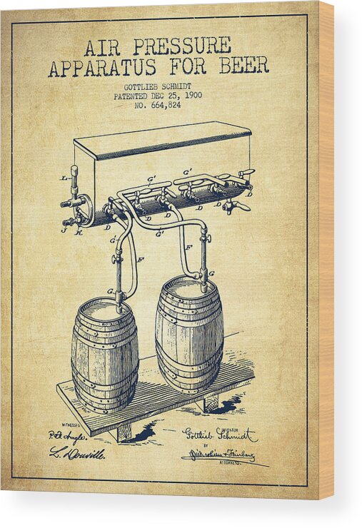 Beer Keg Wood Print featuring the digital art Apparatus for Beer Patent from 1900 - Vintage by Aged Pixel