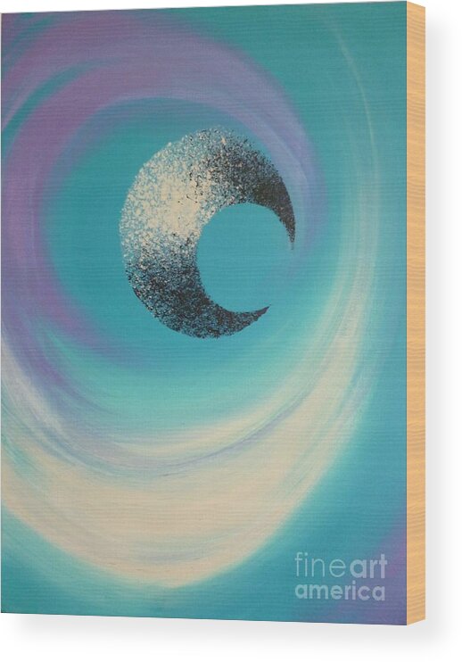 Reina Cottier Wood Print featuring the painting Aqua Eclipse by Reina Cottier