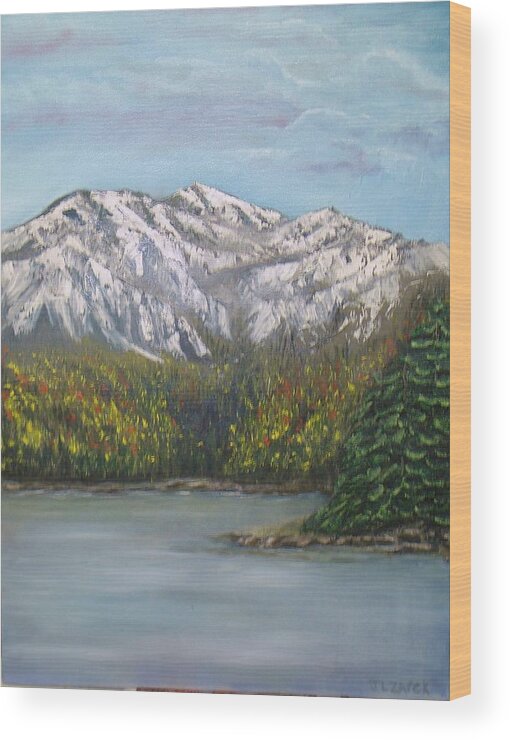 Landscape Wood Print featuring the painting Aspen Lake by J L Zarek