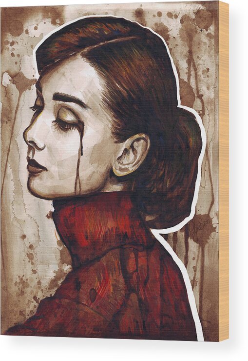 Audrey Hepburn Wood Print featuring the painting Audrey Hepburn Portrait by Olga Shvartsur