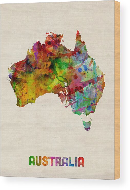 Australia Map Wood Print featuring the digital art Australia Watercolor Map by Michael Tompsett