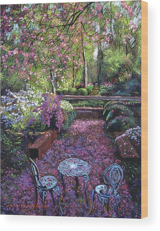 Gardenscapes Wood Print featuring the painting Azaleas And Cherry Blossoms by David Lloyd Glover