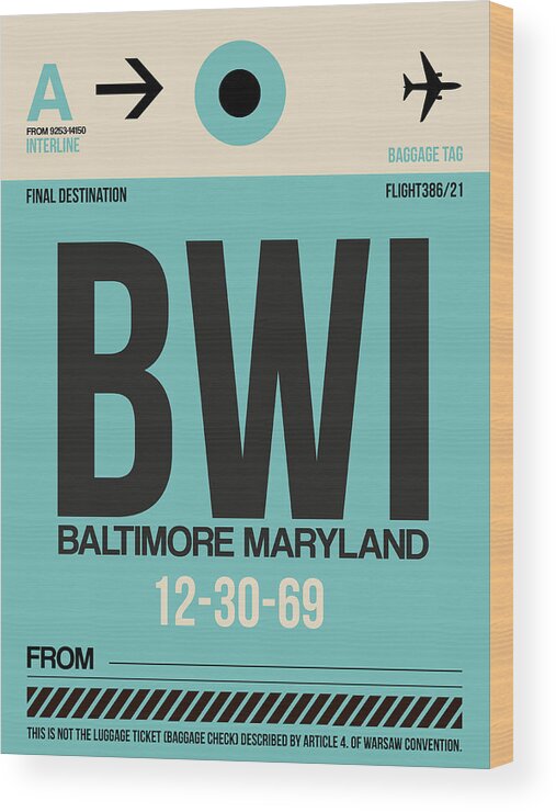 Baltimore Wood Print featuring the digital art Baltimore Airport Poster 1 by Naxart Studio