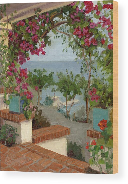 Bougainvillea Wood Print featuring the painting Banning House Bougainvillea by Alice Leggett
