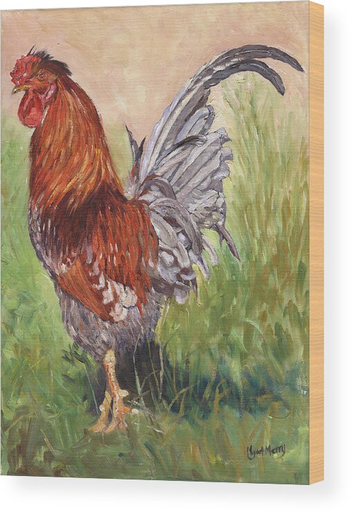 Chicken Wood Print featuring the painting Bantam Cockerel by Margaret Merry