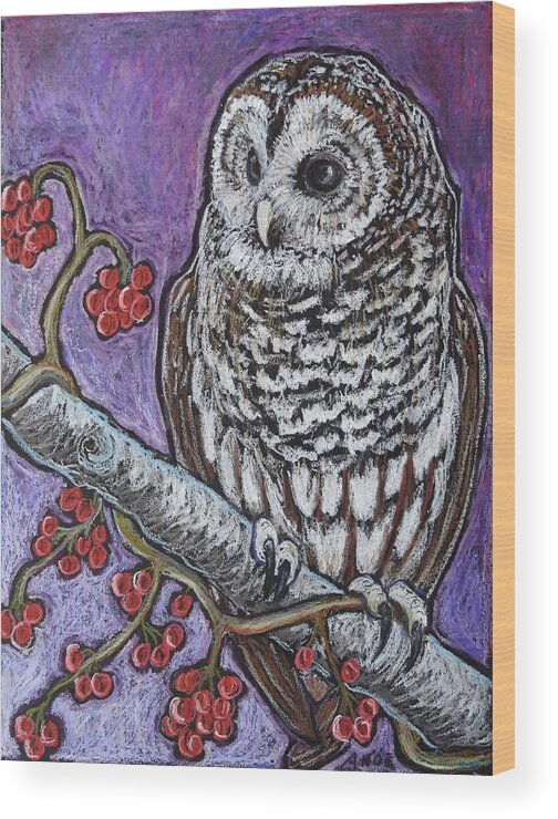 Owl Wood Print featuring the painting Barred Owl and Berries by Ande Hall