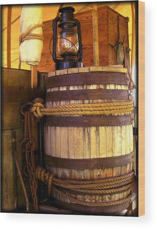 Lantern Wood Print featuring the photograph Barrel and Lantern by Kae Cheatham