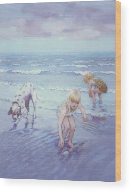 Beach Wood Print featuring the painting Beach Threesome by J Reifsnyder