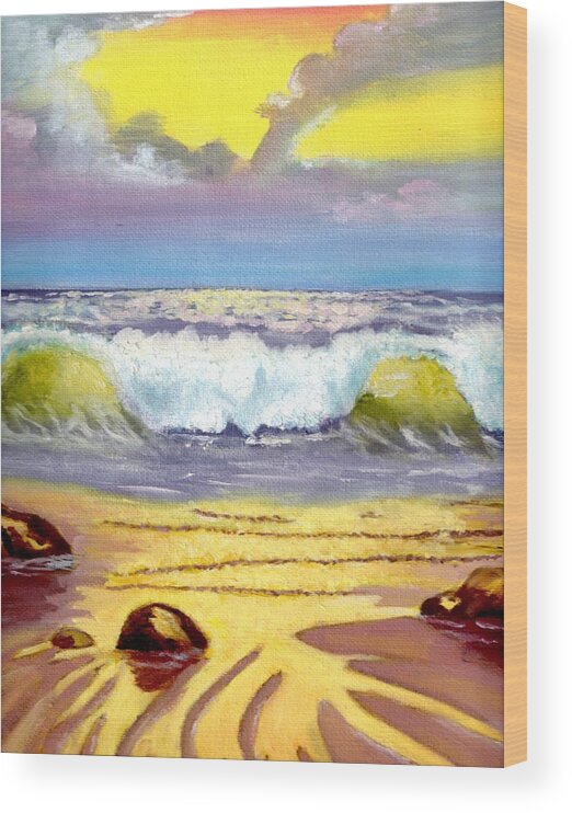 Landscapes Wood Print featuring the painting Beautiful Beach by Cassy Allsworth