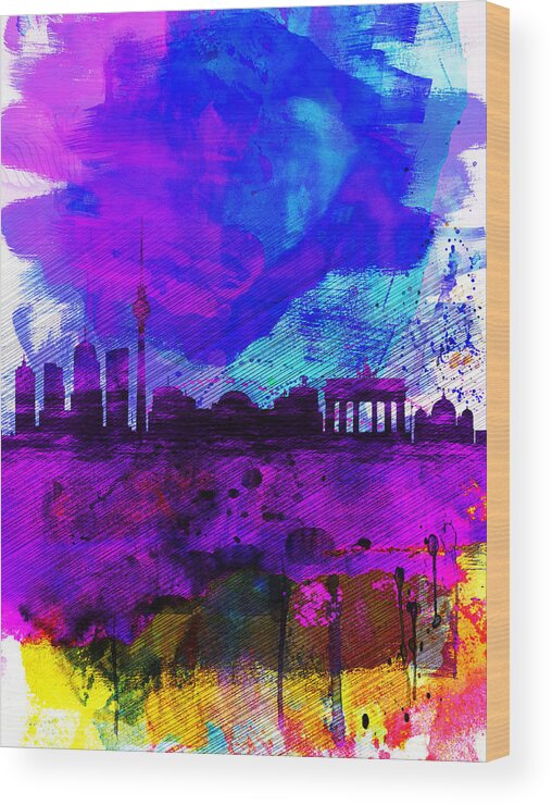 Berlin Wood Print featuring the painting Berlin Watercolor Skyline by Naxart Studio